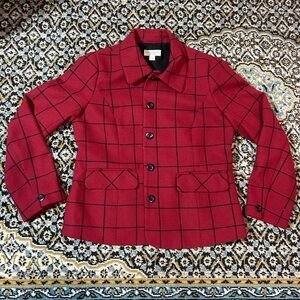 Women's Red Checkered Warm Cropped Blazer Jacket